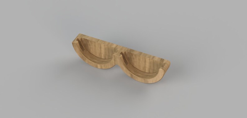 May include: A wooden double cup holder with a natural wood finish. The holder is designed to hold two cups or mugs.