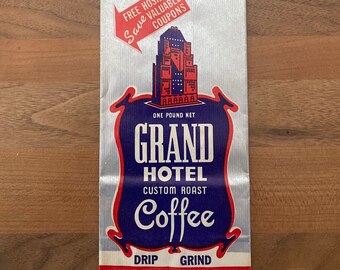 Vintage Coffee Bag (Advertising Art) Grand Hotel Custom Roast