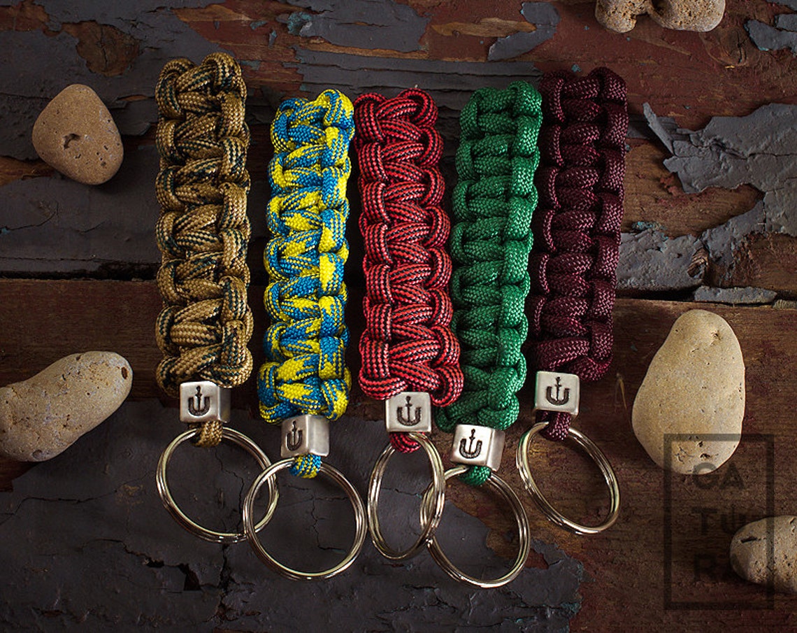 Paracord keychain 550 paracord keychain with branded bead Etsy