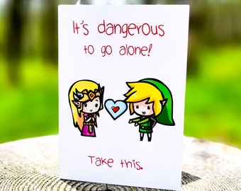 Legend of Zelda Nerdy Boyfriend Girlfriend Greeting Card | Nintendo | Gamer Card | Cute | It's Dangerous to Go Alone | Love Card | Birthday