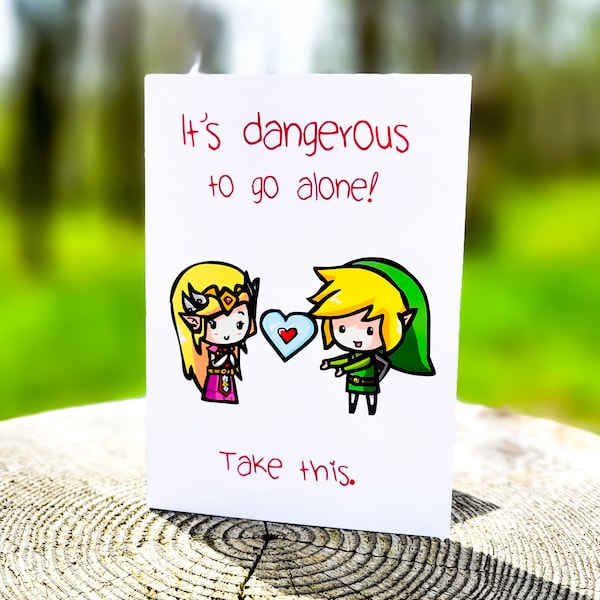 Legend of Zelda Nerdy Boyfriend Girlfriend Greeting Card | Nintendo | Gamer Card | Cute | It's Dangerous to Go Alone | Love Card | Birthday