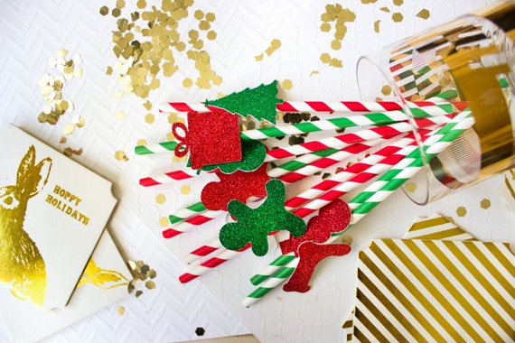 10 Christmas Straws // Glitter Christmas Party Toppers // Holiday Straws // Christmas Decor // Christmas Party // Christmas Decorations Il_570xn