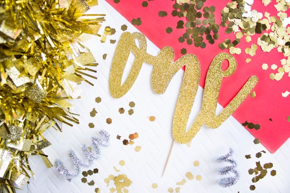 One Cake Topper, 1st Birthday, Smash Cake Topper, Smash Cake Props, Gold Cake Topper, Gold First Birthday, One Cake Topper, Cake Topper Girl Il_570xn
