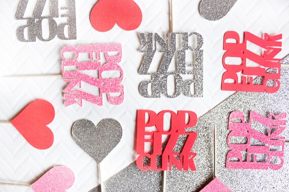 12 Pop Clink Fizz Valentine's Day Cupcake Toppers // Valentine's Day Cupcakes // Pop Clink Fizz // Valentine's Day Party // Engagement Party Il_570xn