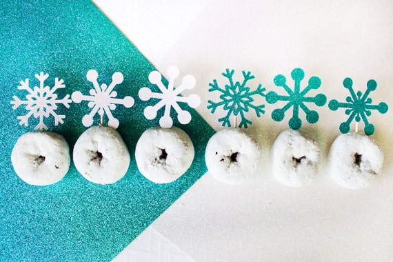 12 Snowflake Cupcake Toppers // Winter Onederland Decoration // Winter Cupcake Topper // Glitter Snowflake // Winter Decoration Il_570xn