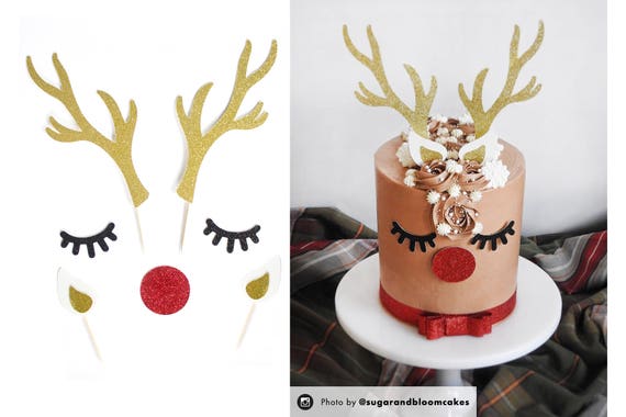 Reindeer Cake Topper, Holiday Cake Topper, Christmas, Christmas Topper, Christmas Decoration, Christmas Party, Rudolph, Holiday Decoration Il_570xn