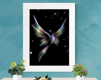 Rainbow Bird Cross Stitch Pattern, Full Coverage (PDF Pattern)