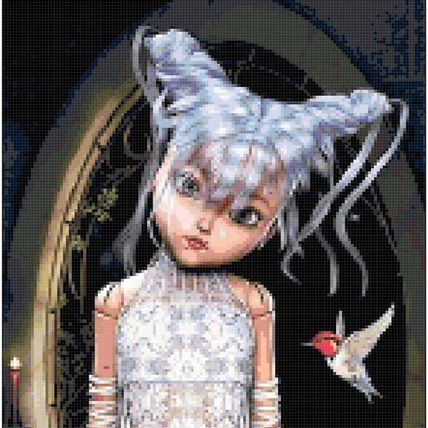White Gothic Doll Cross Stitch Printable Needlework Pattern - DIY Crossstitch Chart, Relaxing Hobby, Instant Download P