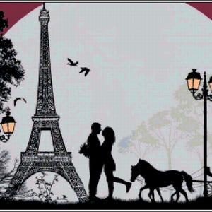 Paris Cross Stitch Printable Needlework Pattern - DIY Crossstitch Chart, Relaxing Hobby, Instant Download PDF Design