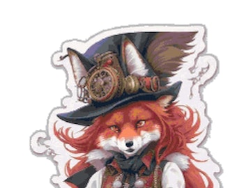 Steampunk Fox Cross Stitch Pattern by A Cross Stitch Pattern, Full Coverage Cross Stitch Pattern, Instant Download Cross Stitch Pattern