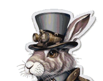 Steampunk Rabbit Cross Stitch Pattern by A Cross Stitch Pattern, Full Coverage Cross Stitch Pattern, Instant Download Cross Stitch Pattern