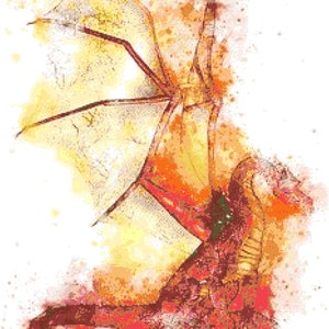 Watercolor Dragon Cross Stitch Printable Needlework Pattern - DIY Crossstitch Chart, Relaxing Hobby, Instant Download P