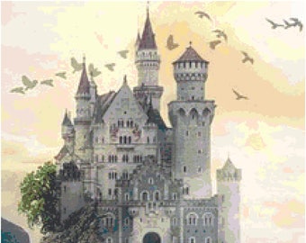 Enchanted Castle Cross Stitch Printable Needlework Pattern - DIY Crossstitch Chart, Relaxing Hobby, Instant Download PDF