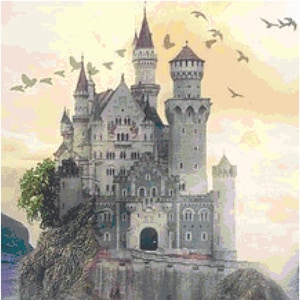 Enchanted Castle Cross Stitch Printable Needlework Pattern - DIY Crossstitch Chart, Relaxing Hobby, Instant Download PDF