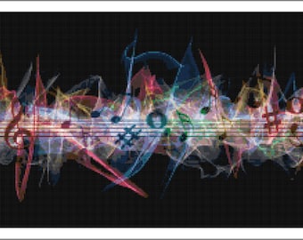 Music Fractal Cross Stitch Pattern by Kustom Cross Stitch, Full Coverage Cross Stitch Pattern, Instant Download Pattern