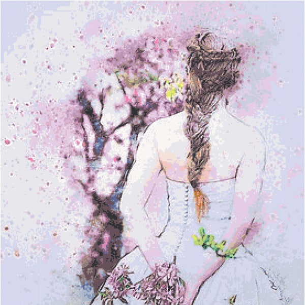 Watercolor Wedding Day Cross Stitch Printable Needlework Pattern - DIY Crossstitch Chart, Relaxing Hobby, Instant Downl