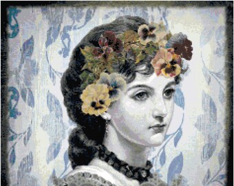 Victorian Lady Cross Stitch Printable Needlework Pattern - Cross stitch Chart, Relaxing Hobby, Instant Download PDF Des