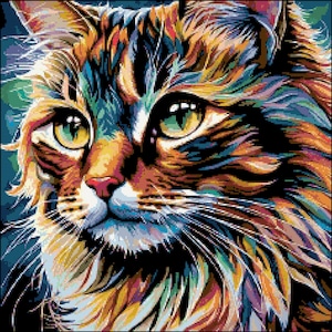 Colorful Cat 2 Cross Stitch Pattern by A Cross Stitch Pattern, Full Coverage Cross Stitch Pattern, Instant Download Cross Stitch Pattern