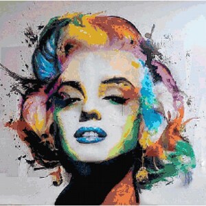 Watercolor Marilyn Cross Stitch Pattern by Kustom Cross Stitch – Large, full coverage pattern – 236 x 229 Stitches