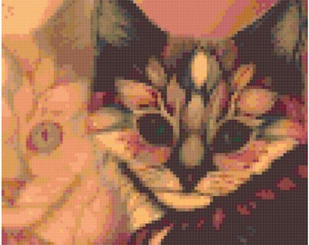 Cat Reflections Cross Stitch Pattern – Large, full coverage pattern – Stitch Count 100 x 100  Floss colors 35