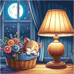 Kitten Sleeping Cross Stitch Pattern by A Cross Stitch Pattern, Full Coverage Cross Stitch Pattern, Instant Download Pattern