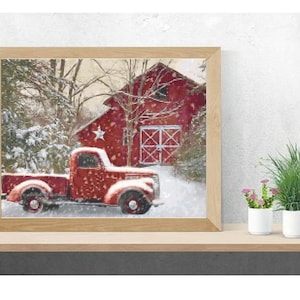 Red Truck Winter Cross Stitch Pattern by Kustom Cross Stitch, Full Coverage Cross Stitch Pattern, Instant Download Cross Stitch Pattern