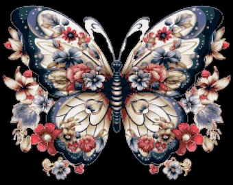 Country Butterfly Cross Stitch Pattern by A Cross Stitch Pattern, Full Coverage Cross Stitch Pattern, Instant Download Pattern
