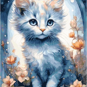Pretty Kitty Cross Stitch Pattern by A Cross Stitch Pattern, Full Coverage Cross Stitch Pattern, Instant Download Cross Stitch Pattern