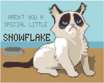 Grumpy Cat Snowflake Cross Stitch Printable Needlework Pattern - DIY Crossstitch Chart, Relaxing Hobby, Instant Download