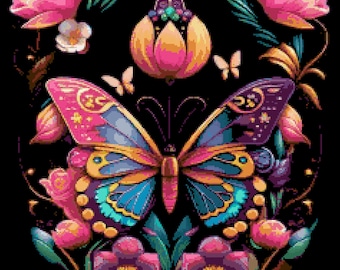 Flowers and Butterflies Cross Stitch Pattern by A Cross Stitch Pattern, Full Coverage Cross Stitch Pattern, Instant Download Pattern