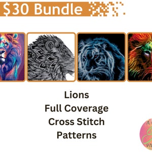 Löwen Kreuzstichmuster Bundle von A Kreuzstichmuster / Moderne Kreuzstichmuster / 4 Sofort-Downloads für die komplette Abdeckung