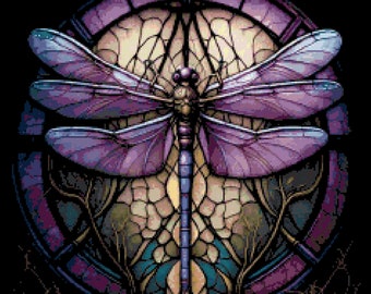 Purple Dragonfly Cross Stitch Pattern, Full Coverage (PDF Pattern)