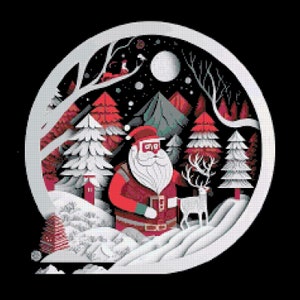 Weihnachtsmann Globus Kreuzstichmuster - Großes, deckendes Muster - 236 x 236 Stiche - 43 Farben