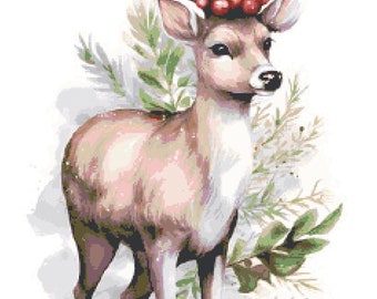 Christmas Deer Cross Stitch Pattern, Full Coverage (PDF Pattern)