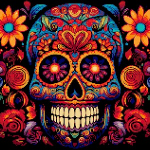 Colorful Skull Cross Stitch Pattern by A Cross Stitch Pattern, Full Coverage Cross Stitch Pattern, Instant Download Cross Stitch Pattern