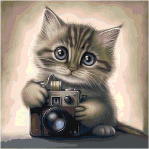 Cat Photographer Cross Stitch Pattern by Kustom Cross Stitch, Full Coverage Cross Stitch Pattern, Instant Download Cross Stitch Pattern