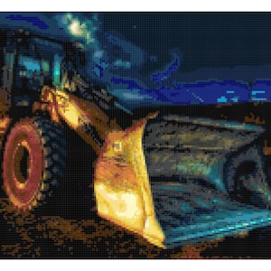 Night Tractor Cross Stitch Printable Needlework Pattern - DIY Crossstitch Chart, Relaxing Hobby, Instant Download PDF D