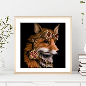 Steampunk Fox Cross Stitch Pattern by Kustom Cross Stitch, Full Coverage Cross Stitch Pattern, Instant Download Cross Stitch Pattern