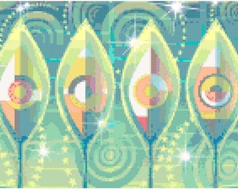 Modern Abstract Feathers Cross Stitch Printable Needlework Pattern - DIY Crossstitch Chart, Relaxing Hobby, Instant Download PDF Design