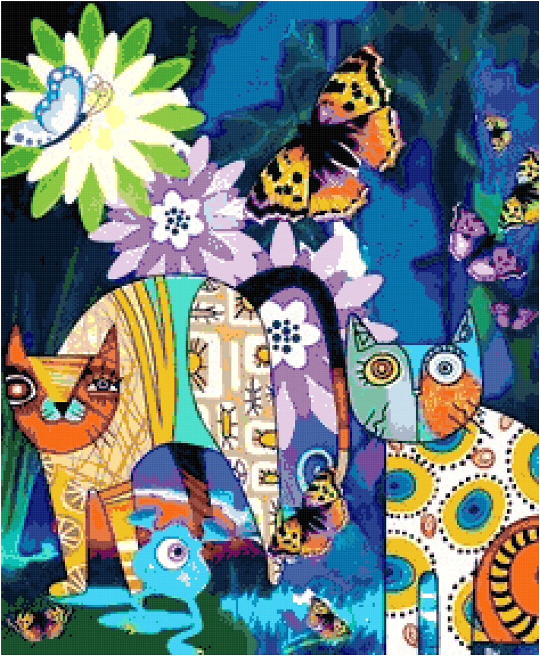 Abstract Cat Pattern Abstract Cat Art Cross Stitch Pattern – Colorful Needlework (PDF ...