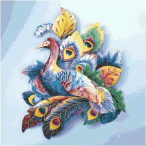 Fall Colors Peacock Cross Stitch Pattern by Kustom Cross Stitch, Full Coverage Cross Stitch Pattern, Instant Download Cross Stitch Pattern