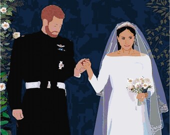 The Royal Wedding Cross Stitch Printable Needlework Pattern - DIY Crossstitch Chart, Instant Download, The Royals Home Decor