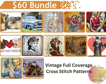 Vintage Cross Stitch Pattern Bundle: Retro Clowns, Golden Girls (Instant Download)