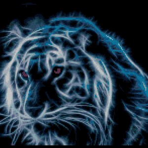 Blauer Fraktal Löwe Kreuzstich Muster zum Ausdrucken - DIY Kreuzstichmuster, entspannendes Hobby, sofortiger Download P