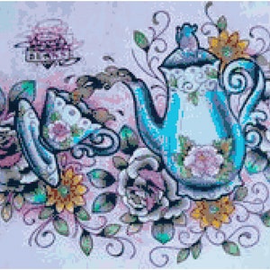 Pretty Teapot and Roses Cross Stitch Printable Needlework Pattern - DIY Crossstitch Chart, Relaxing Hobby, Instant Download PDF Design