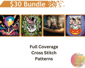 Owls Cross Stitch Pattern Bundle by A Cross Stitch Pattern / Modern Cross Stitch Patterns / 4 Full Coverage Instant Downloads