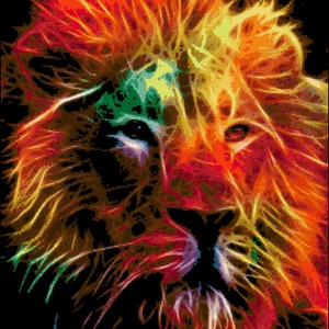 Farbe Fraktal Löwe Kreuzstichmuster von Kustom Kreuzstich - Stichanzahl 236 x 301 - Floss Colors 61