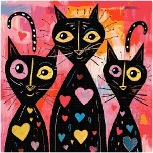 Abstract Cats Cross Stitch Pattern by A Cross Stitch Pattern, Full Coverage Cross Stitch Pattern, Instant Download Cross Stitch Pattern