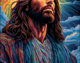 Jesus Porträt Kreuzstichmuster, Volle Abdeckung (Instant Download)