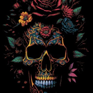 Roses Skull 2 Cross Stitch Pattern by A Cross Stitch Pattern, Full Coverage Cross Stitch Pattern, Instant Download Cross Stitch Pattern